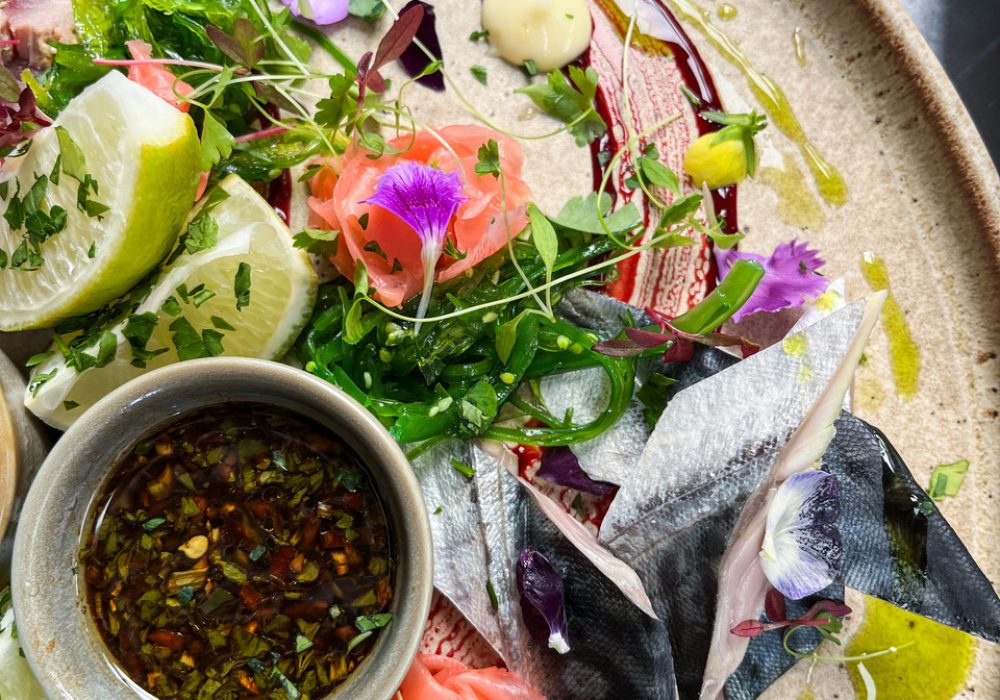 Dinner plate of seafood at the River Exe Cafe